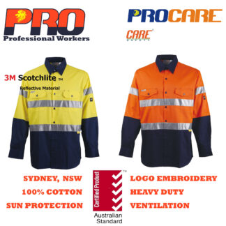 Hi Vis Cotton Drill Shirts - Long Sleeves with 3M Reflective Tape